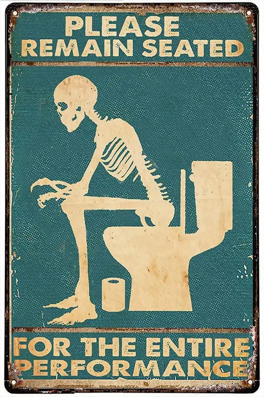 Vintage Metal Plaque Skeleton On Toilet Please Remain Seated Retro Metal Aluminum Tin Sign Beer Retro Vintage Decor Metal Tin Wa