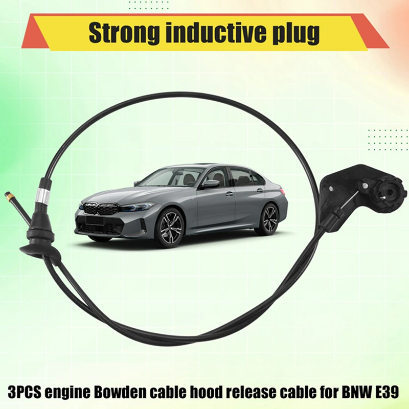 3PCS Engine Bowden Cable Hood Release Wire For-BMW E39 525I 530I 51238176595 51238190754 51238176596