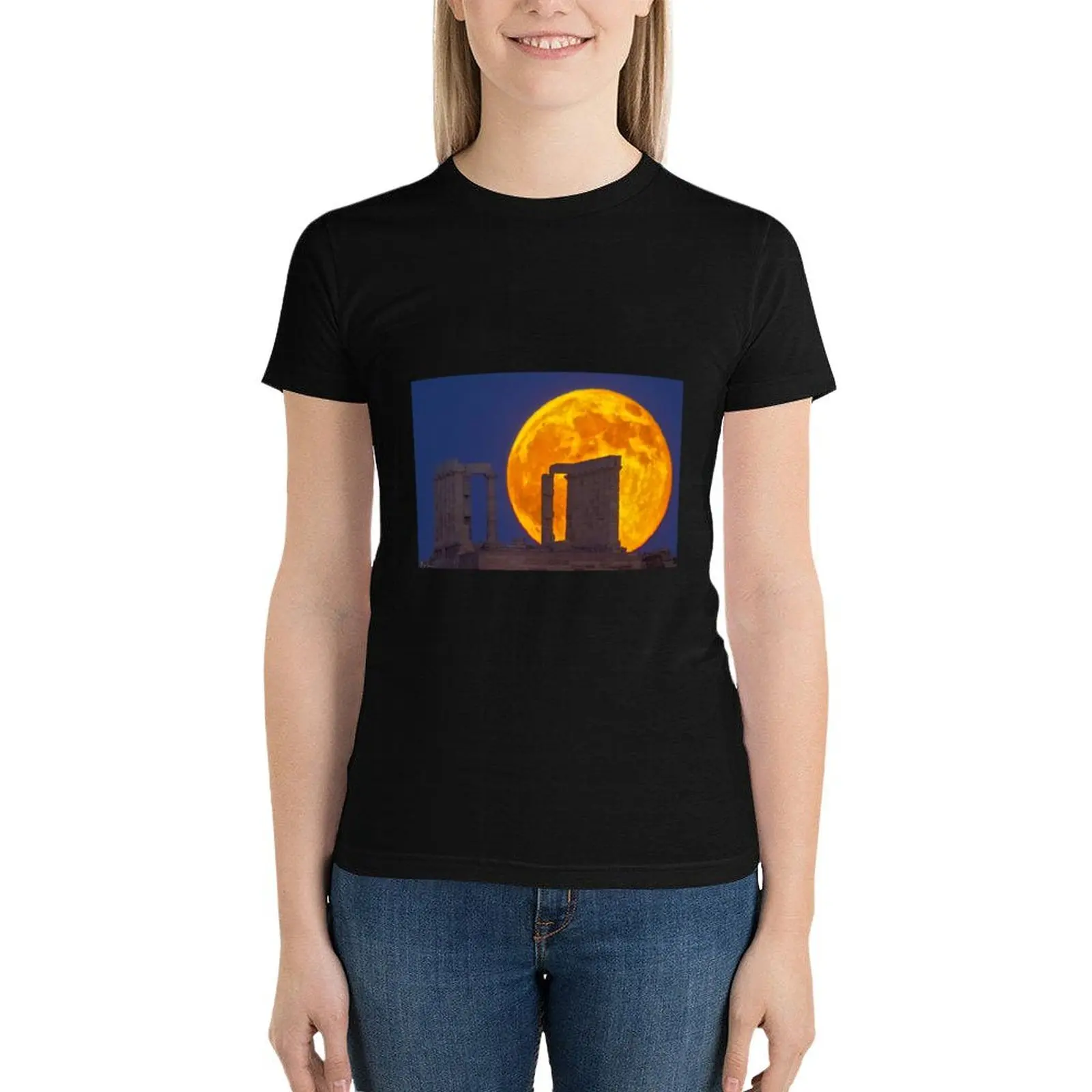 Full Moon & the Temple of Sounion, Athens T-Shirt tees aesthetic clothes lady clothes summer top Women's tee shirt