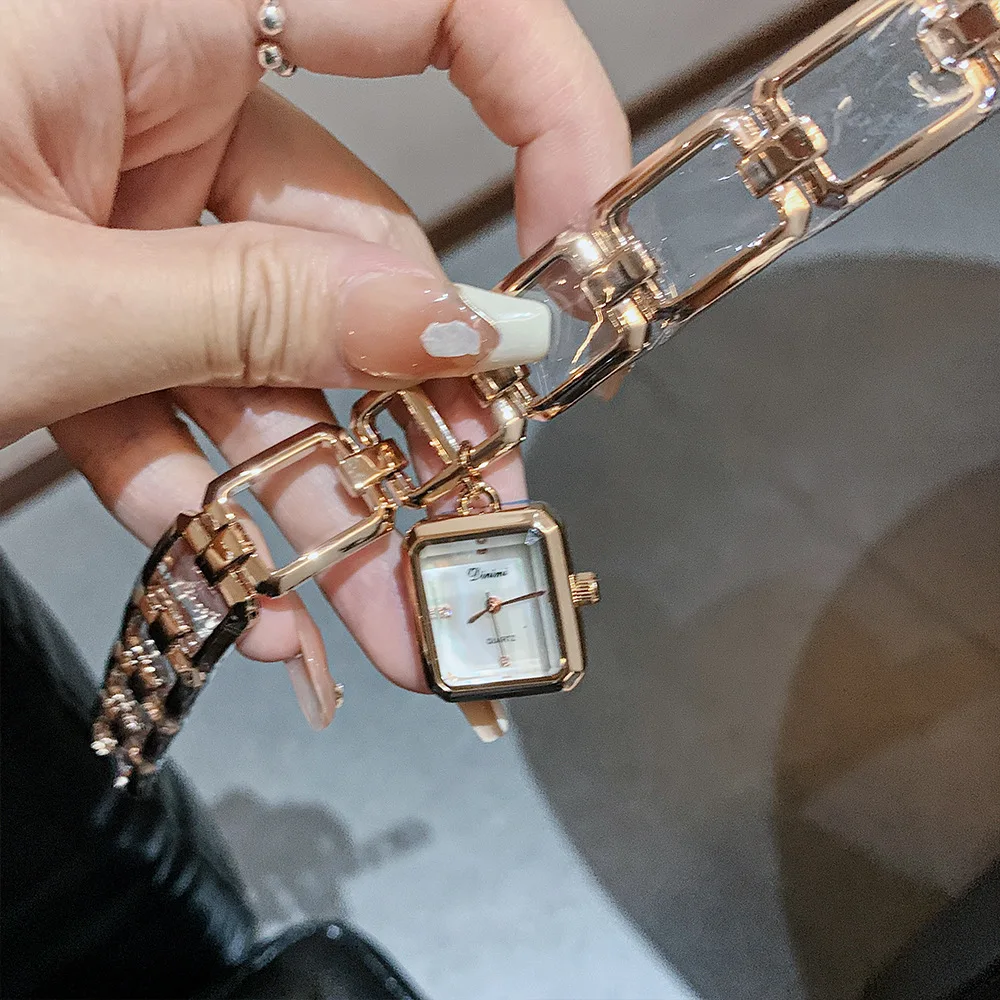 

Stylish steel strap square openwork bracelet watch, elegant design with a retro feel, quartz watchwatch accessory, women's gift.