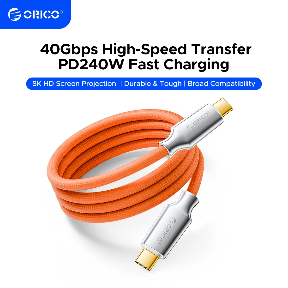 ORICO Thunderbolt 5 Compatible Cable 2M HD Video 8K60Hz USB C PD240W Fast Charge USB4 40Gbps Data Transfer for MacBook Pro
