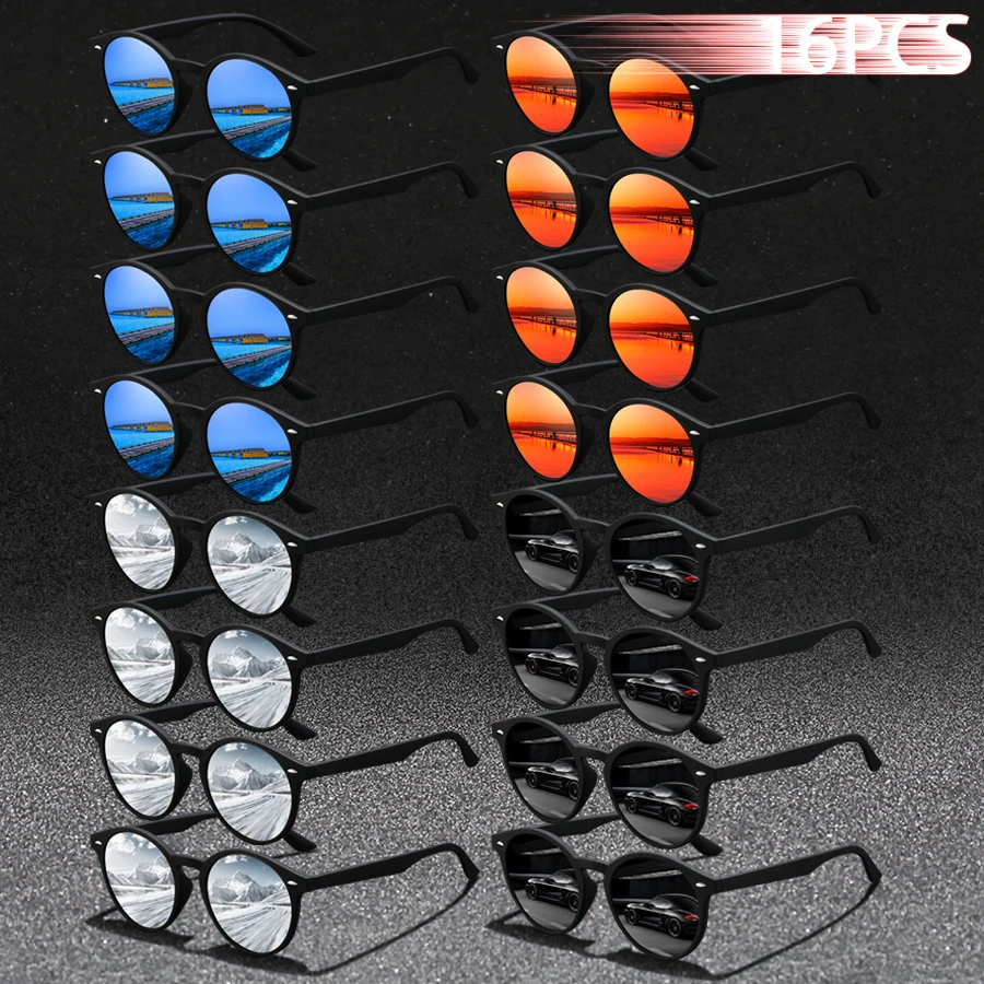 

16PCS Round Vintage Brand Designer Eyewear Sunglasses Neutral Stylish Eyewear Holiday Travel Outdoor Leisure Sun Glasses
