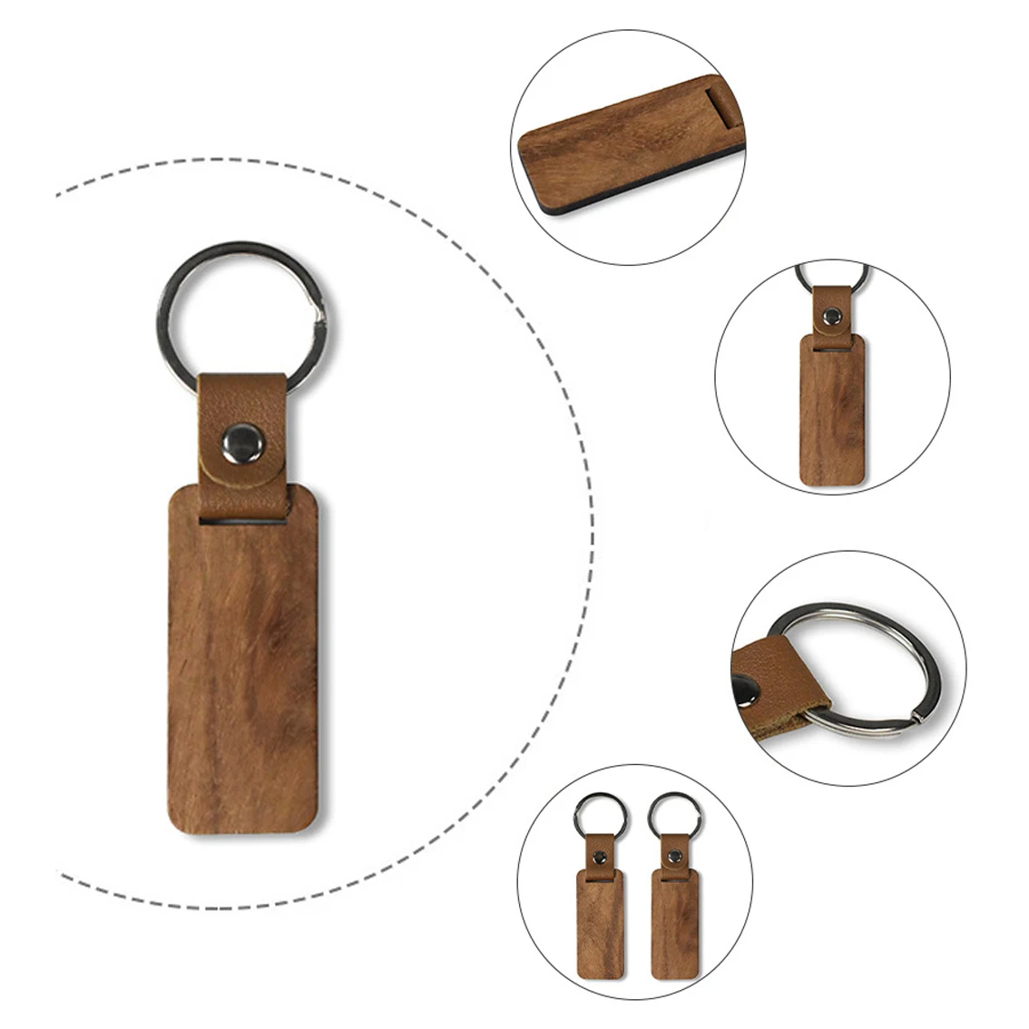 20Pcs Wood PU Leather Keychain For Men  For Keys Jewelry Accessories