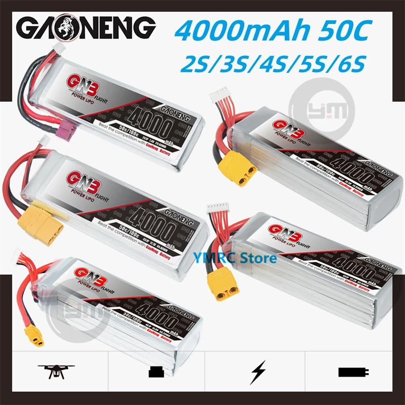 GAONENG GNB 4000mAh 50C 2S/3S/4S/5S/6S 7.4V/11.1V/14.8V/18.5V/22.2V LiPo Battery with XT60/XT90/T Plug for RC Cars Boats Drones