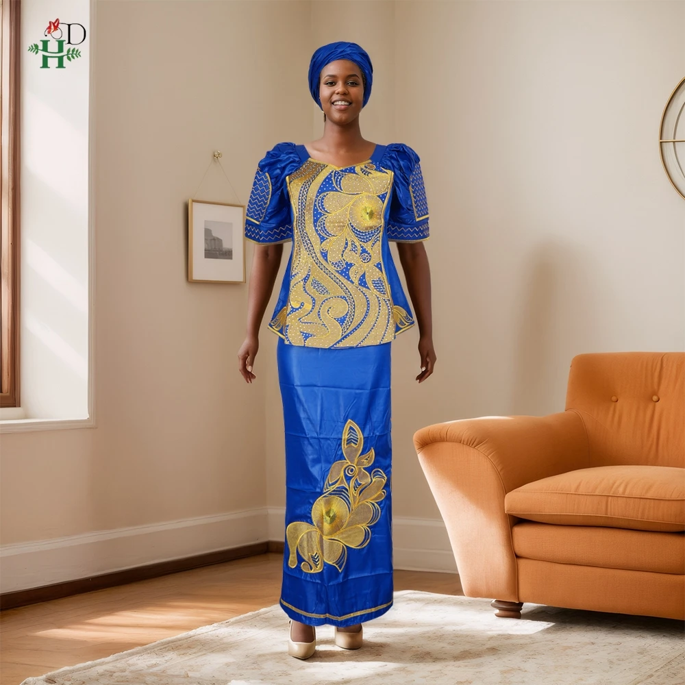 H&D African Clothes For Women Tradition Dress Embroidery Bazin Wedding Party Dress Ankara Robes Trads Wears African Clothes 2024