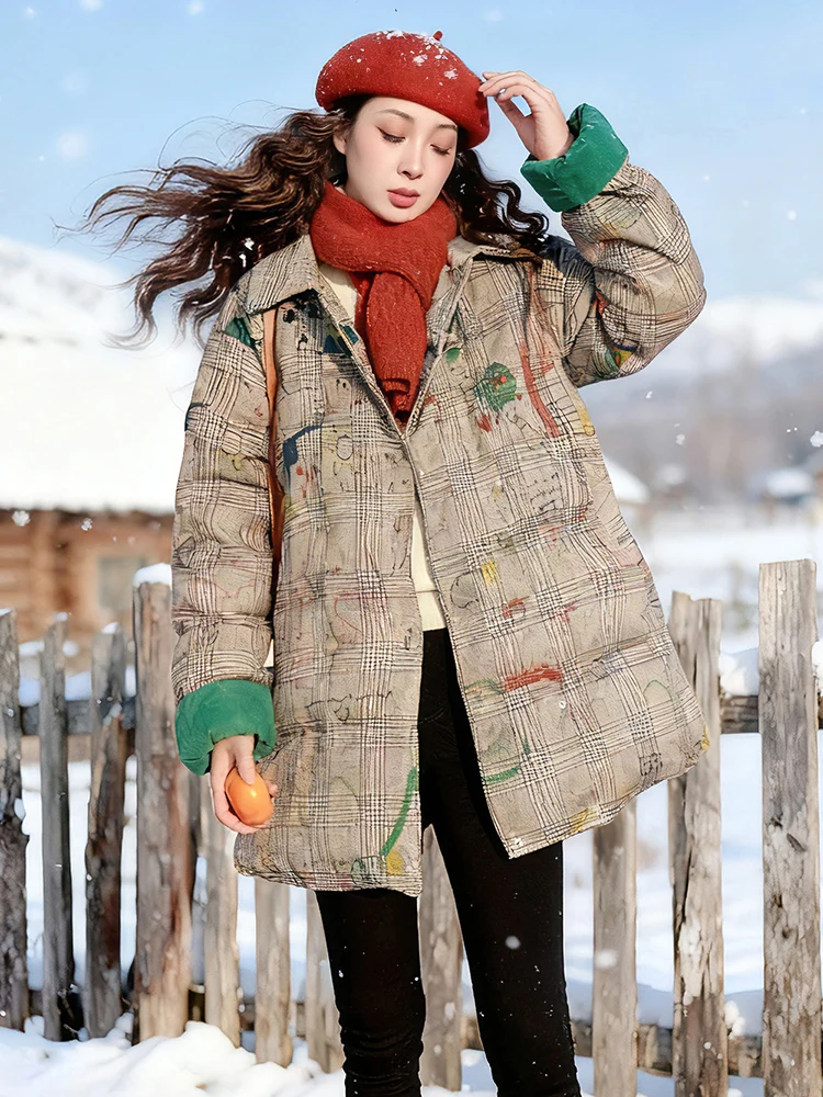 

Женская пуховая куртка fiti Print Briti Sle с теплым воротником, зимняя, новинка, утепленное пальто с длинными рукавами