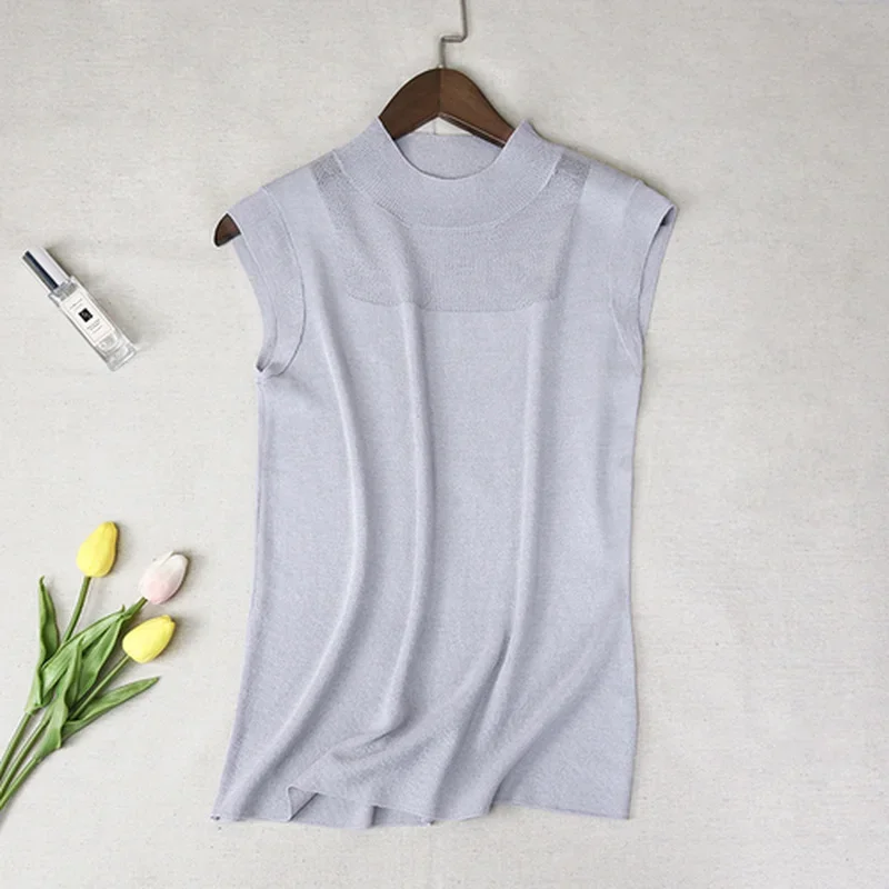 New Sexy Women Tops Fashion White Shirt Simple Street Style Ladies Knitted Solid Wild Ice Silk Tanks Summer Clothes 2922