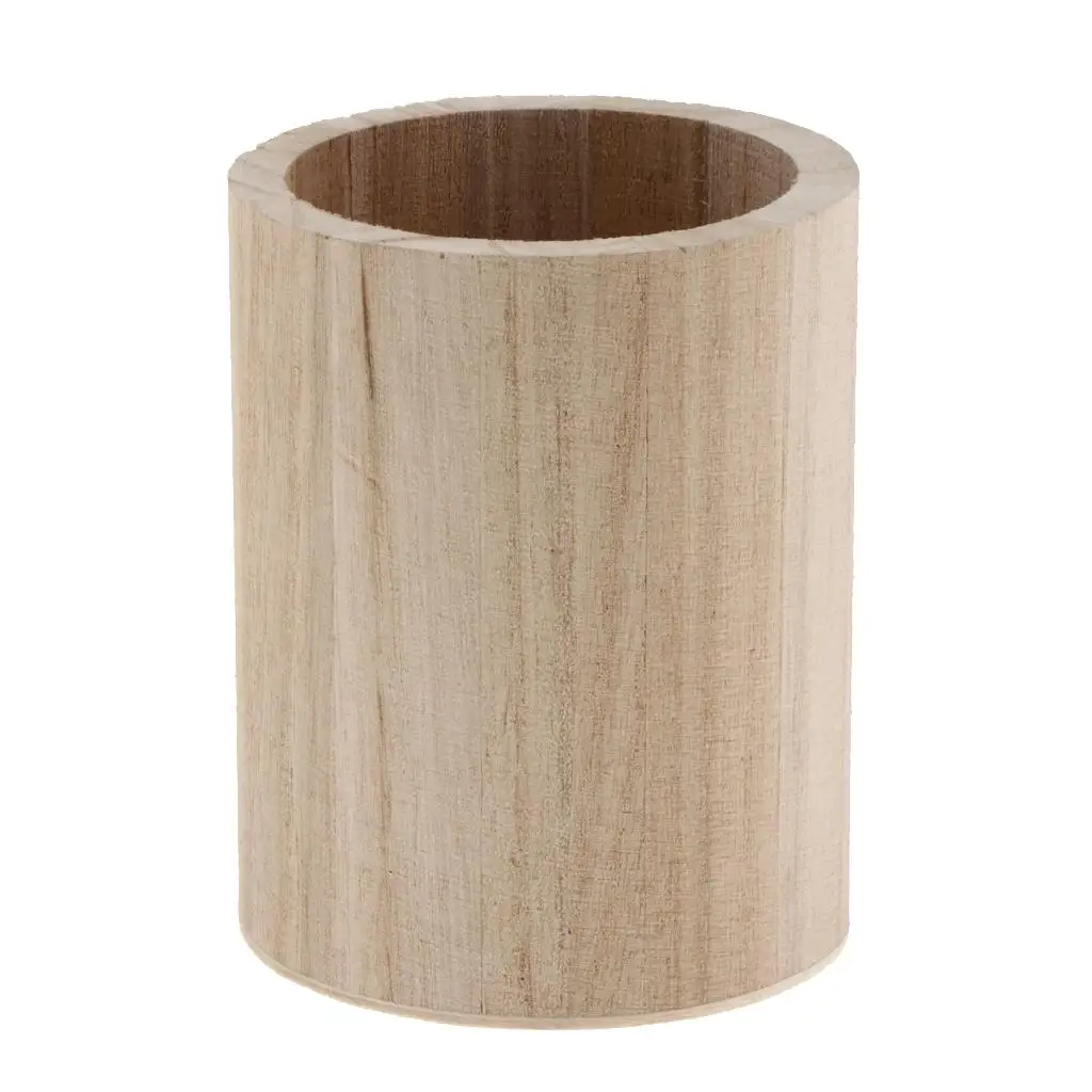 

2x Unfinished Wood Round Desktop Pen Pencil Holder Container for Kids