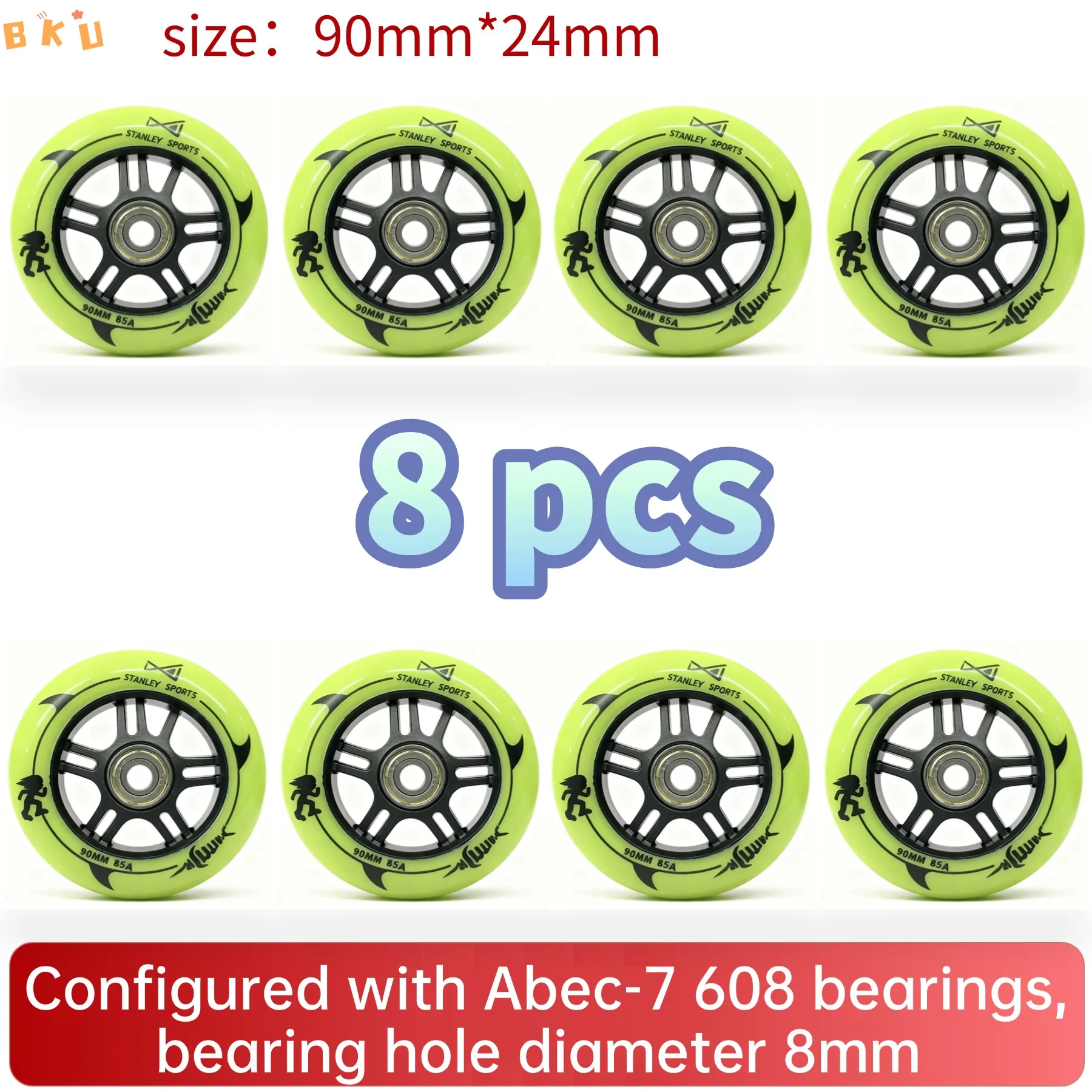 8 قطعة عجلات PU عالمية 90 مللي متر لزلاجات مضمنة عربة الأمتعة مع محامل ABEC-7 608 12 اختلافات الألوان 8 مللي متر ثقب داخلي