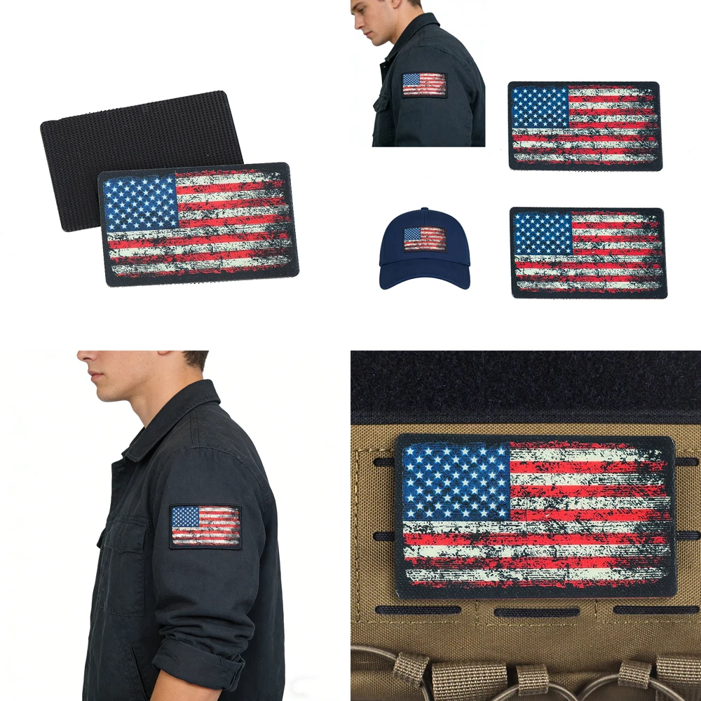 Vintage Distressed US-amerikanische Flagge Klett-Taktik-Morale-Patch für Outdoor-Rucksack, Weste, Hut, Deko-Geschenk – Detail 1