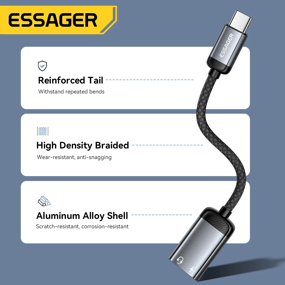 Essager نوع C كابل محول الصوت سماعة رأس Type-C أنثى إلى iP ذكر OTG محول آيفون 16 15 14 سامسونج شاومي آي باد ماك بوك