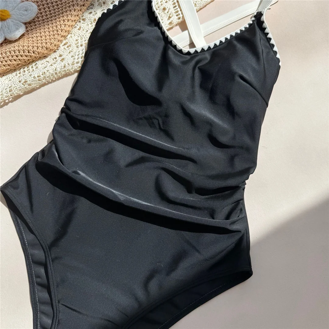 Sexy, mit Schnittmuster versehener, rückenfreier Badeanzug für Damen, mit hohem Beinausschnitt und Polsterung, Badebekleidung, Badeanzug, Modell V7156. – Detail 11