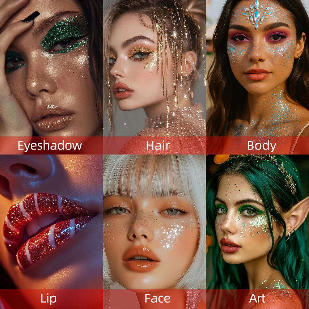 6 個パック ボディグリッタースティック スパンコールジェル マーメイドシマー トップコート フェスティバル オルギー アイシャドウ 厚い髪のメイクアップ