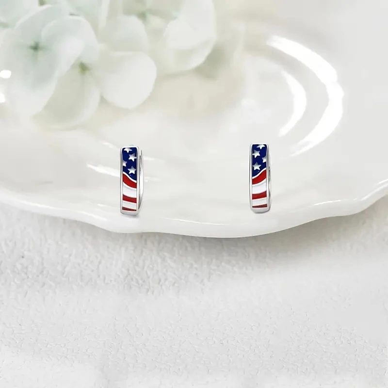Huitan American Flag Enamel Patriotic Hoop Earrings for Women Independence Day Gift USA Flag Huggie Circle Earrings 2026 Jewelry