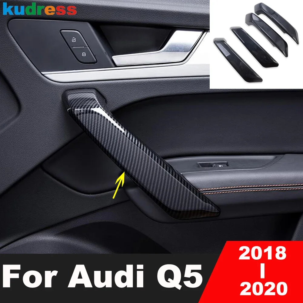 Car Inside Inner Door Handle Armrest Panel Cover Trim For Audi Q5 2018 2019 2020 Carbon Fiber Decoration Interior Accessories