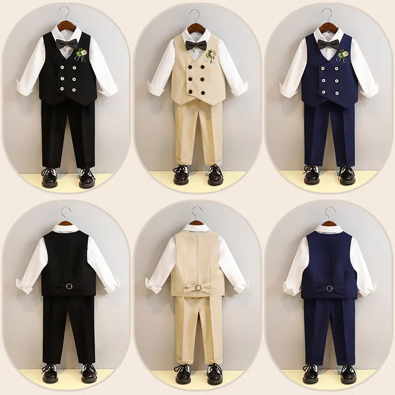 

Fashion Baby Boy Formal Clothes Set Jacket Pant Shirt Vest Bowtie Infant Toddler Child Party Wedding Baby Costume Suit 1-12Y