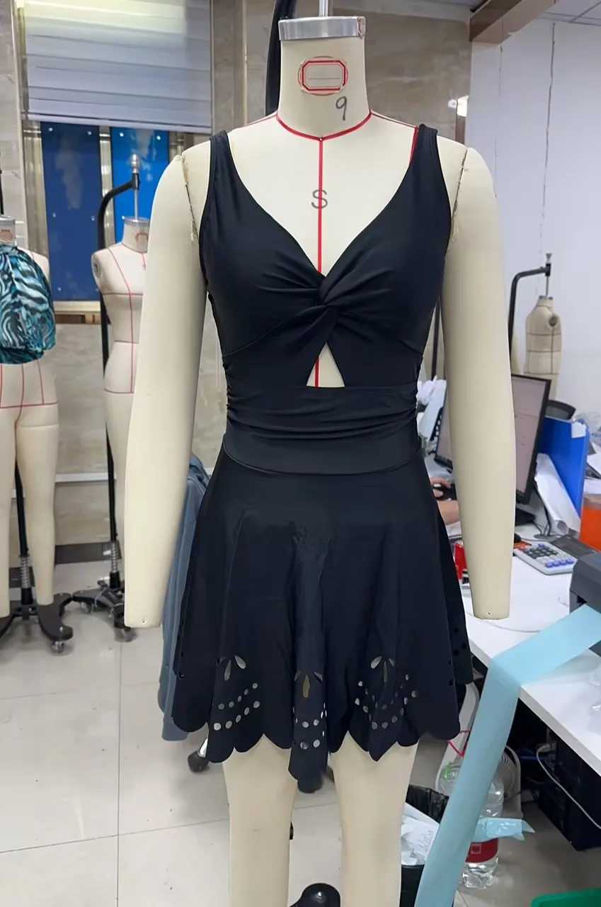 

Women's Skirted Swimsuit Swim Dress Summer V Neck Twist Front Bathing Suit Swimwear