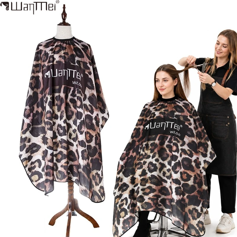 Leopard Print Barber Cape Waterproof Non‑Sticky Hair Cutting Cape Professional Salon Hairdressing Apron for Hair Dye Styling