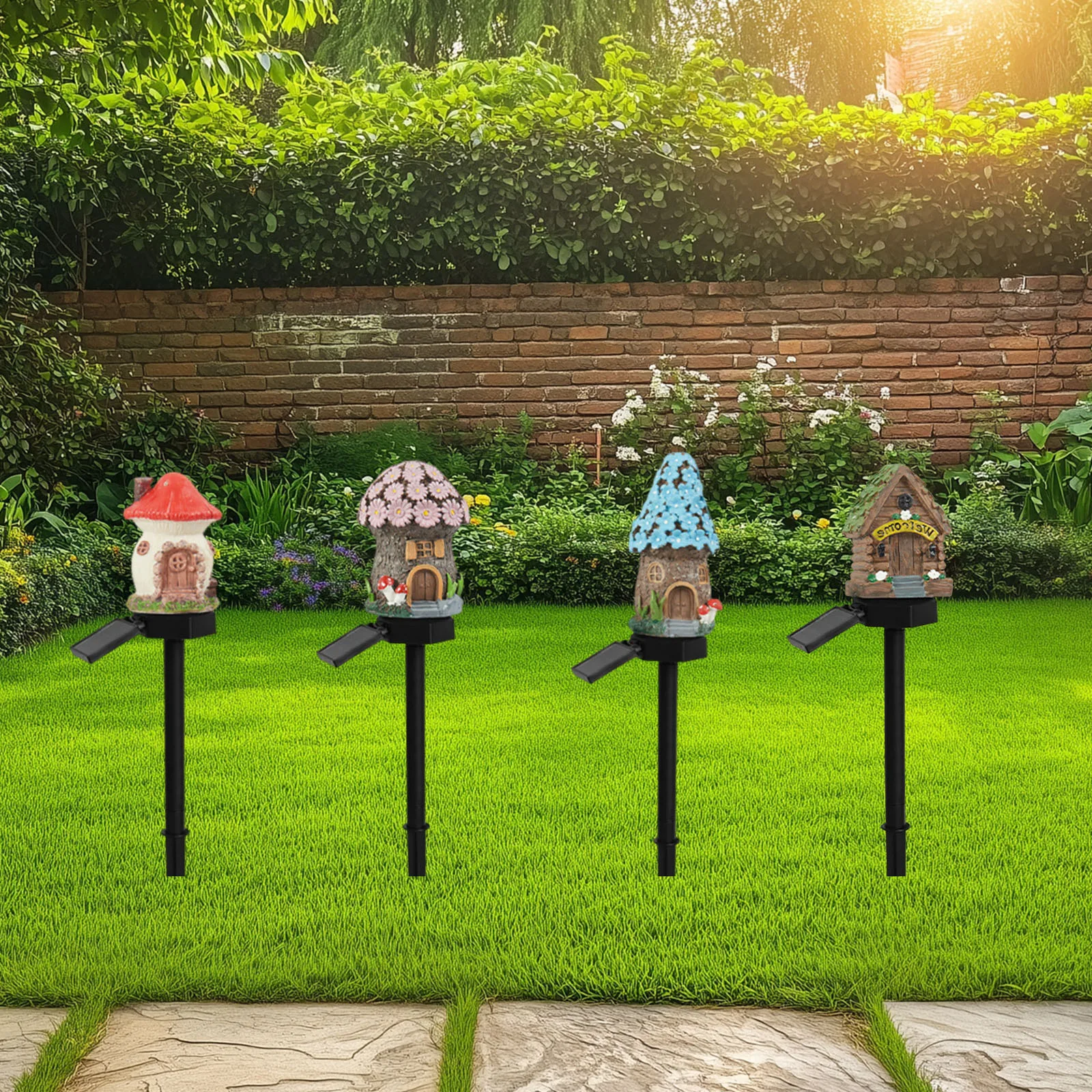 Solar Mushroom House Garden Light Waterproof LED Creative Lamp Decorative Lamp for Spring Garden Walkway Patio Yard Backyard
