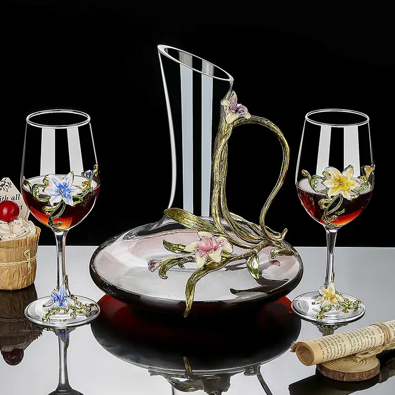 Enamel Crystal Vintage Goblet Set Luxury Champagne Wine Glasses for Romantic Dinner & Special Occasions