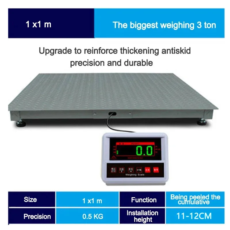 

1x1M 3 Tons Industrial Digital Scale Commercial Electronic Weighing High Precision Weighbridge For Livestock Weighing Anti Shake