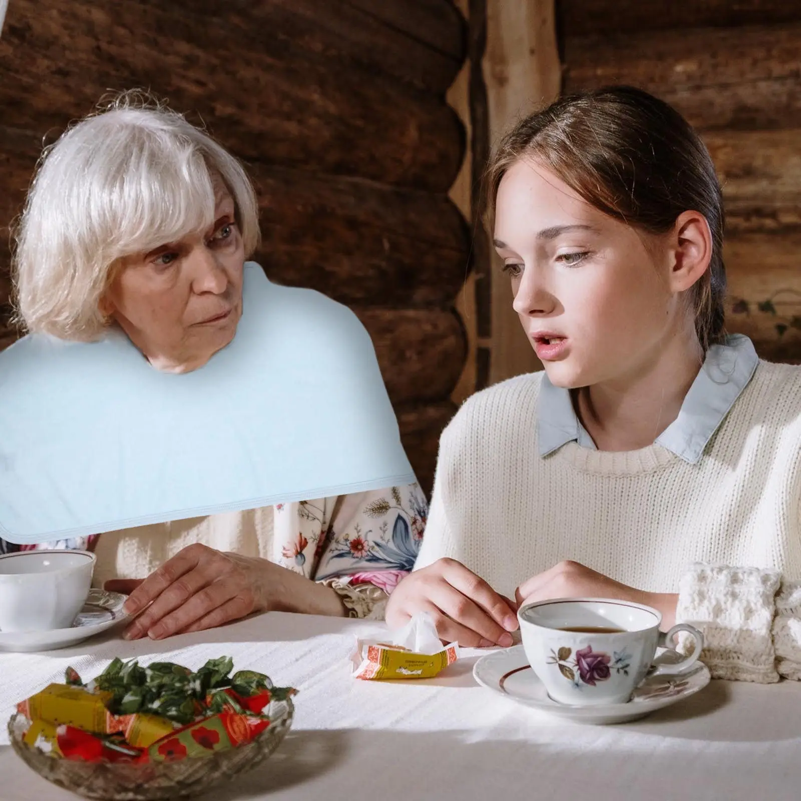 

1 шт. Синий водонепроницаемый фартук-нагрудник из бамбукового волокна для взрослых, моющийся, для кормления, защита одежды для пожилых людей