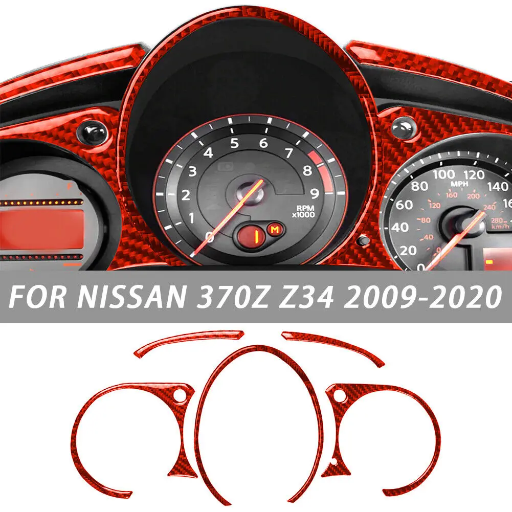 

5Pcs Red Carbon Fiber Instrument Panel Frame Cover Trim For Nissan 370Z 2009-20