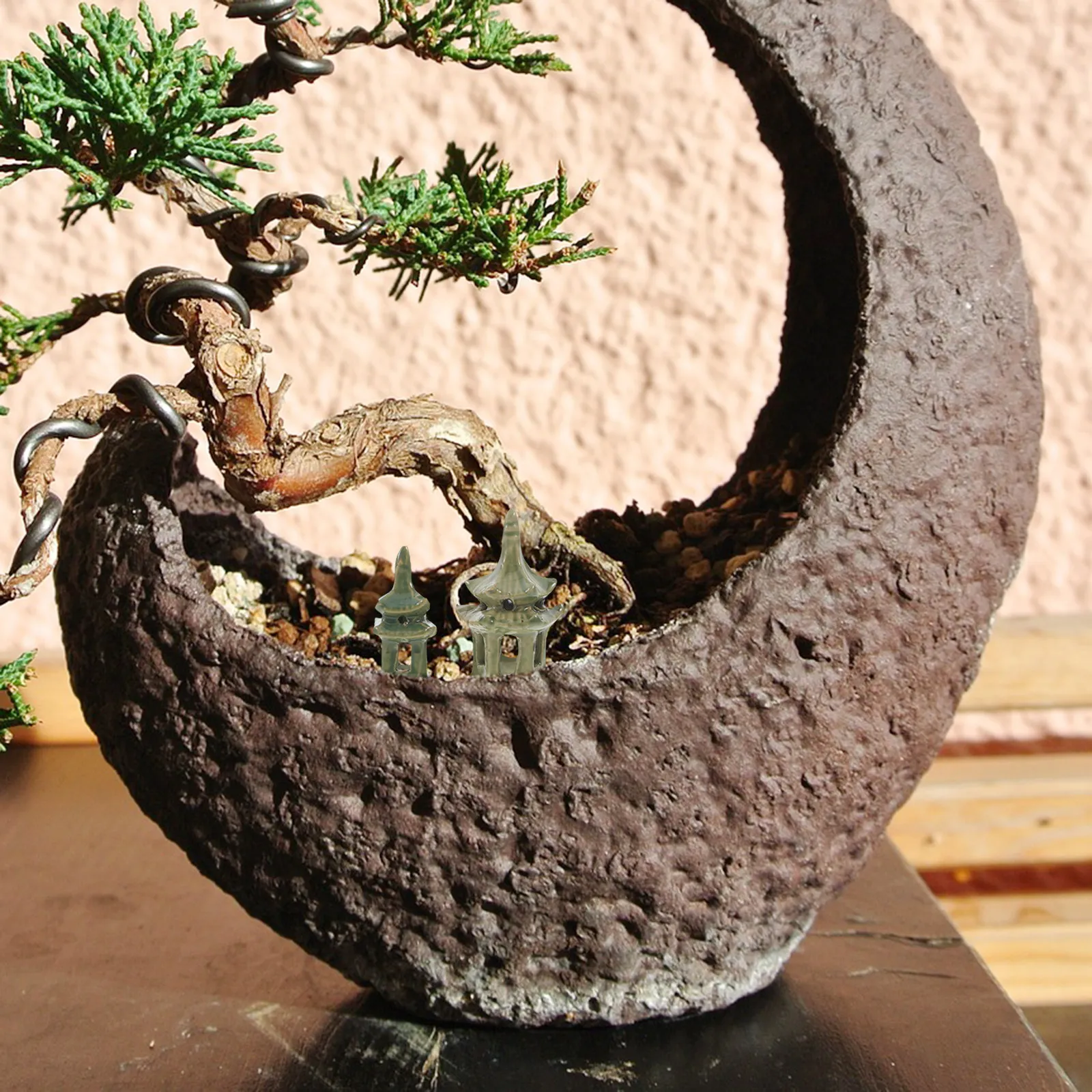 2Pcs Chinese Style Pavilion Ceramic Garden Decoration Miniature Pavilion Ornament Aquarium Landscaping Bonsai Garden Decor