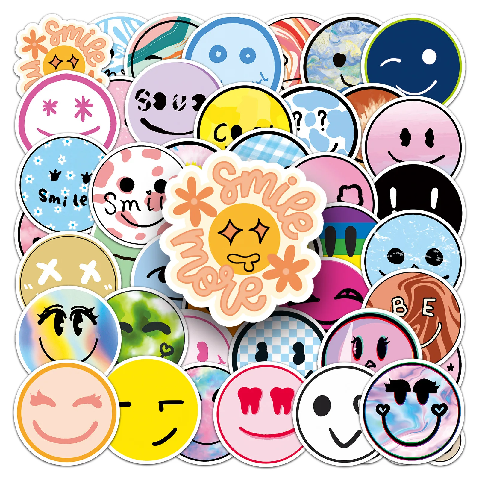 

50PCS Smiling Face Stickers Graffiti Stickers DIY Diary Phone Case Handmade Scrapbook Aesthetic Stickers