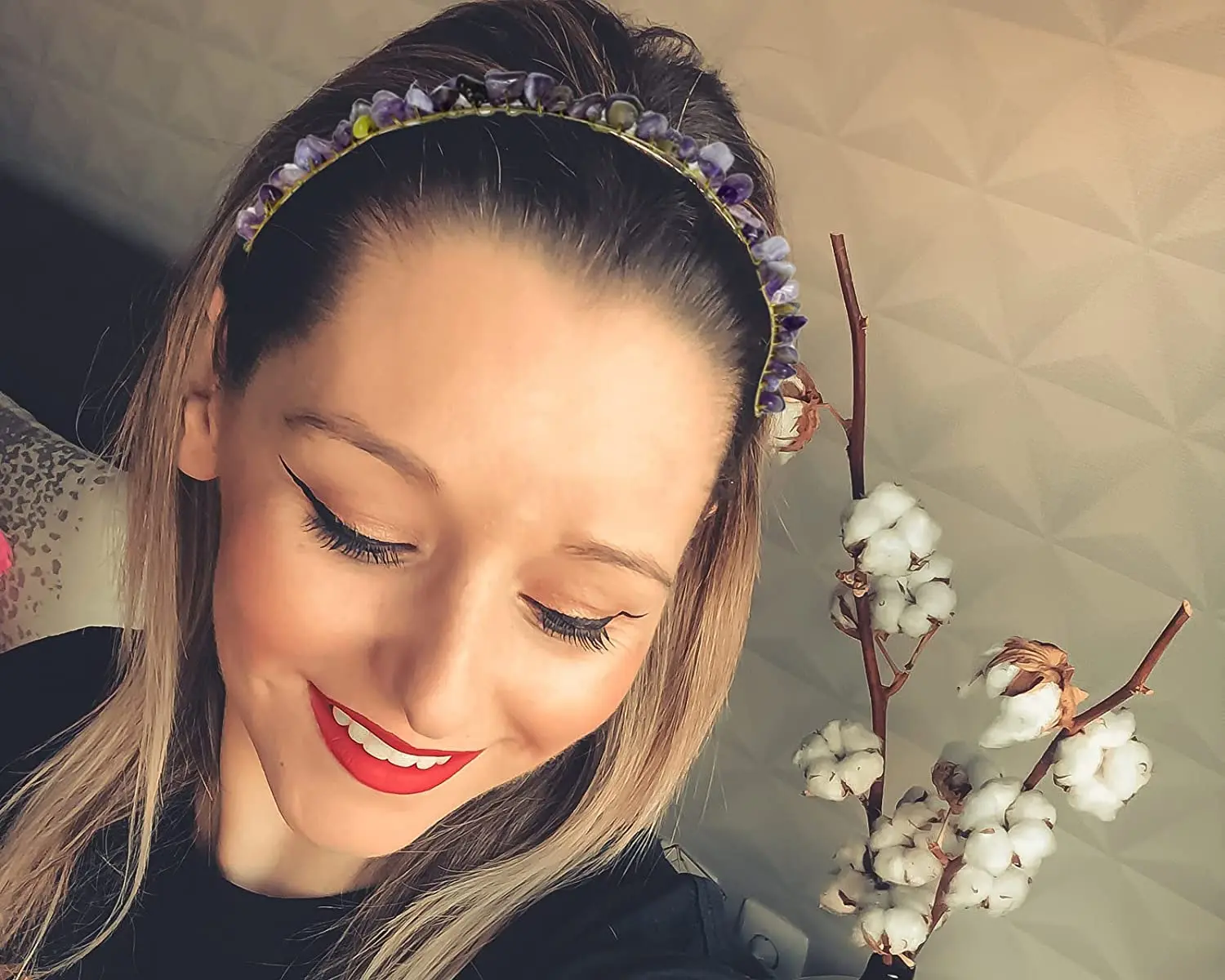 Rose Quartz Headband Amethyst Hair Accessories Raw Crystal Quartz Hair Tiara Colorful Spiritual Crystal Beads Headband for Girls