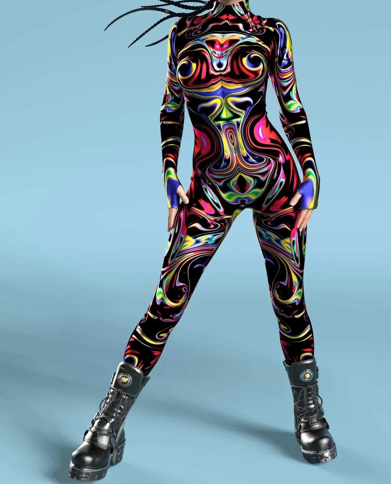 Bunter Regenbogen Abstrakte Geometrie Aerial Yoga Anzug Damen Enger Jumpsuit Karneval Urlaub Party Cosplay Kostüme Ausgefallener Bodysuit – Detail 37