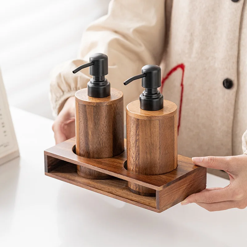 Luxury Walnut Wood Press-type Lotion Dispenser Empty Bottle Hotel Soap Liquid Dispenser Sink Lotion Bottle Bathroom Accessories