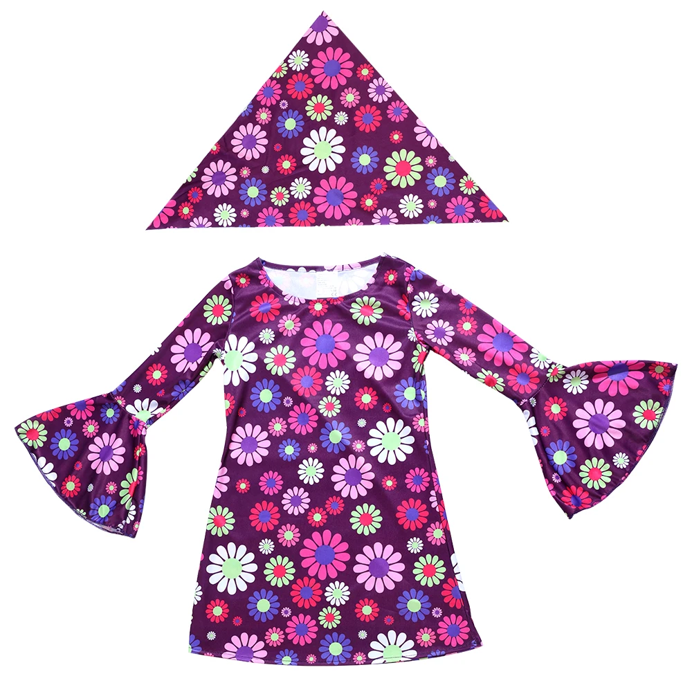 60s 70s Disco Floral Print Dressing Bohemian Hippie Outfit for Kids Costume Halloween Costume for Role Play and Parties view 5