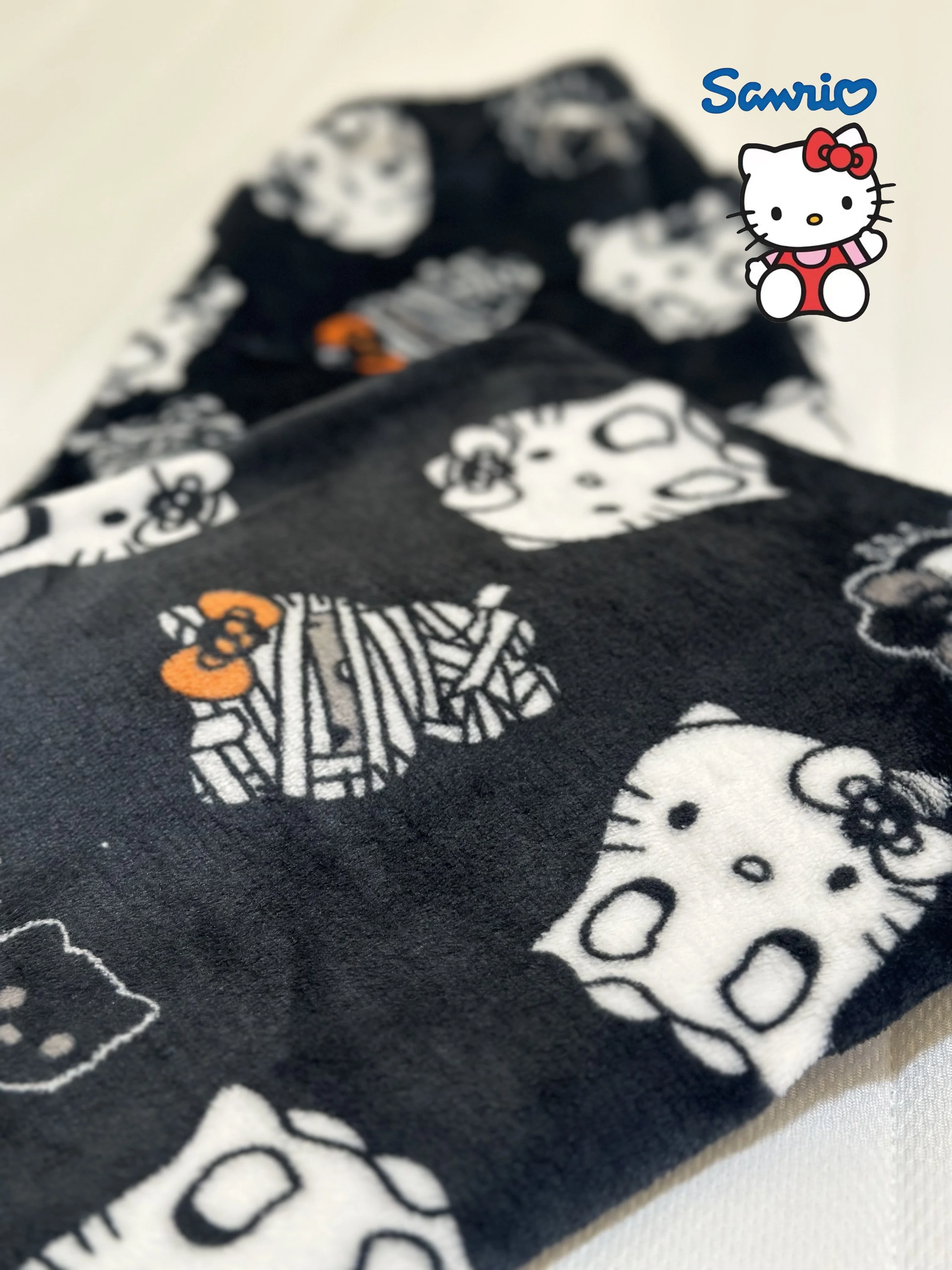 Hello Kitty flannel pajama pants, black thermal fleece pants, casual lounge pants, perfect for Halloween party! view 6