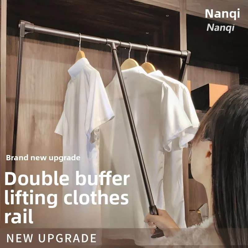 Pull Down Closet Rod Retractable Wardrobe Lift Hanger Adjustable Hanging Rail High Reach Soft Close Space Saving Clothes Storage