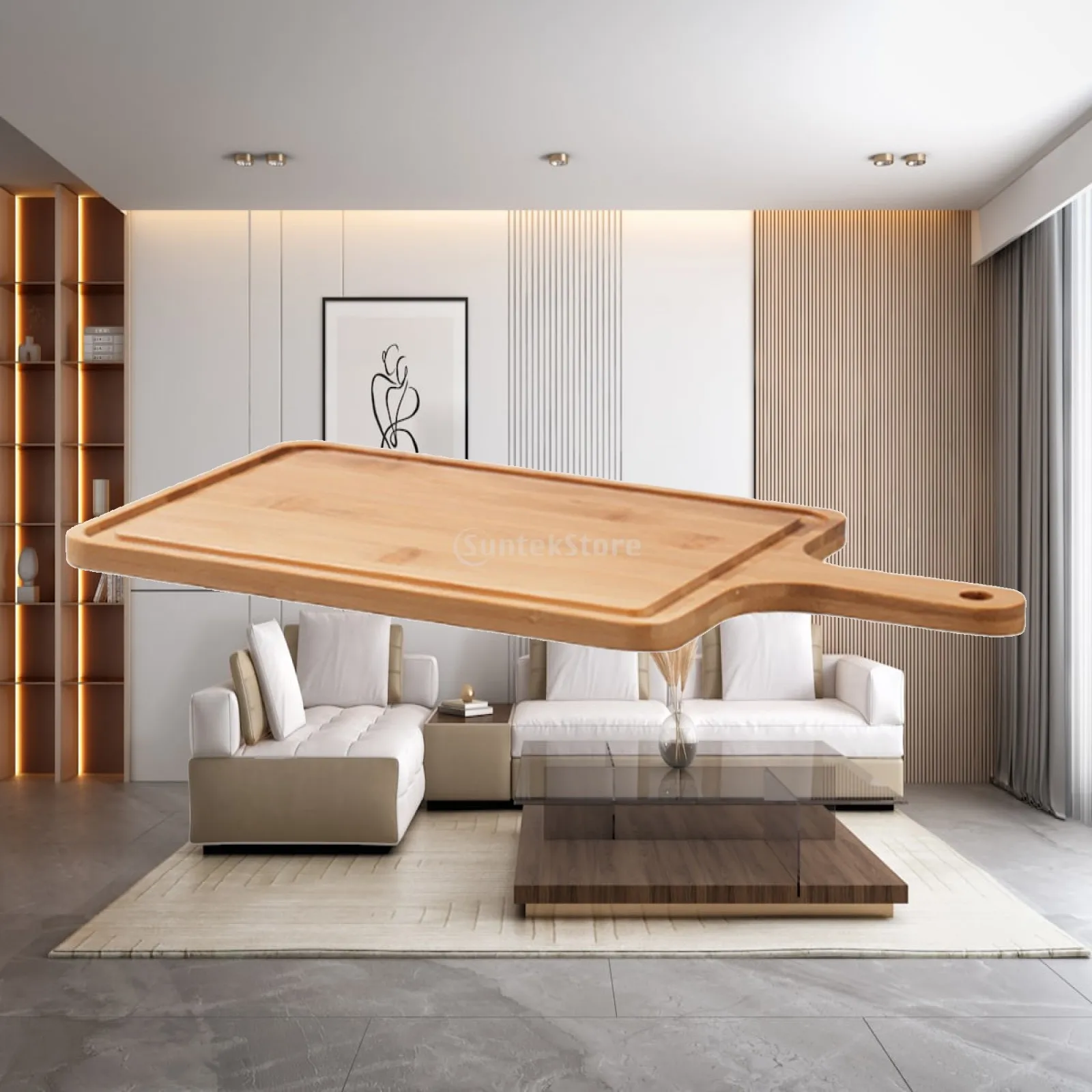 Pizza Peel Pizza Cutting Board Bamboo Bread Board with Handle for Kitchen Dessert Serving Dish for Vegetables Fruit Meat Cake