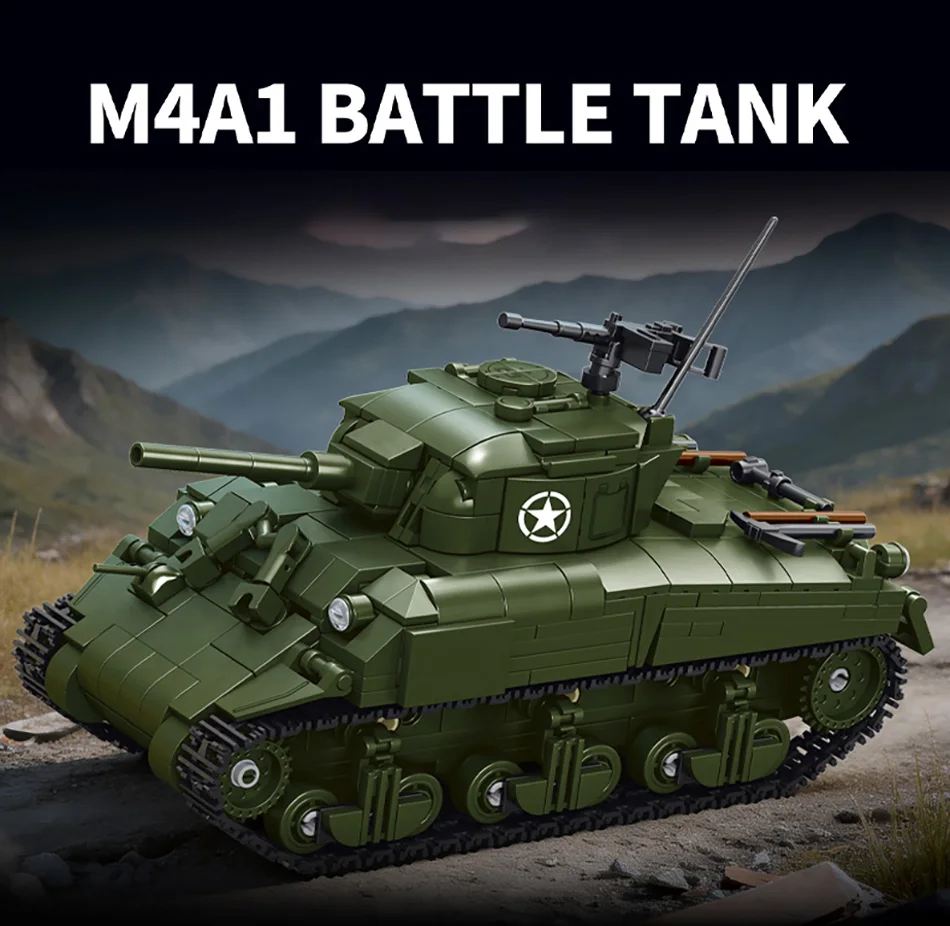 World Military War Ⅱ Sherman M4A1 Medium Tank Building Blocks Set MOC USA M4 Main Battle Tank Bricks Toys For Adult Gifts