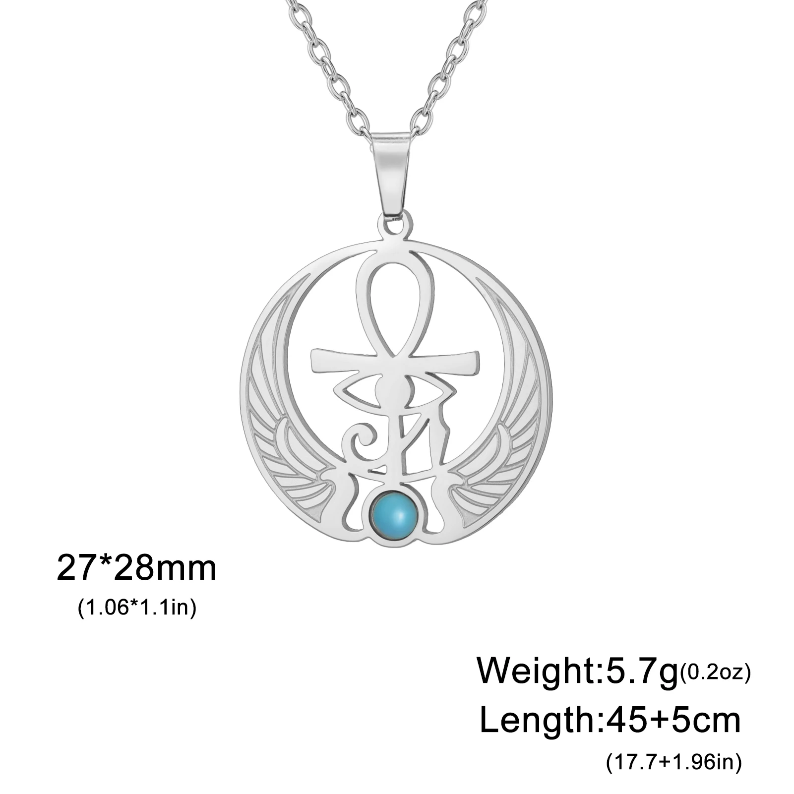 LIKGREAT Ankh Cross Eye of Horus Necklace for Women Men Stainless Steel Wings of Isis Pendant Talisman Jewelry Gifts