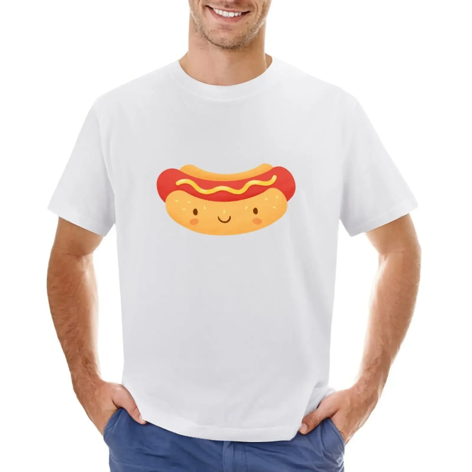 Happy Hot Dog T-shirt plus sizes plain vintage clothes tops mens clothing