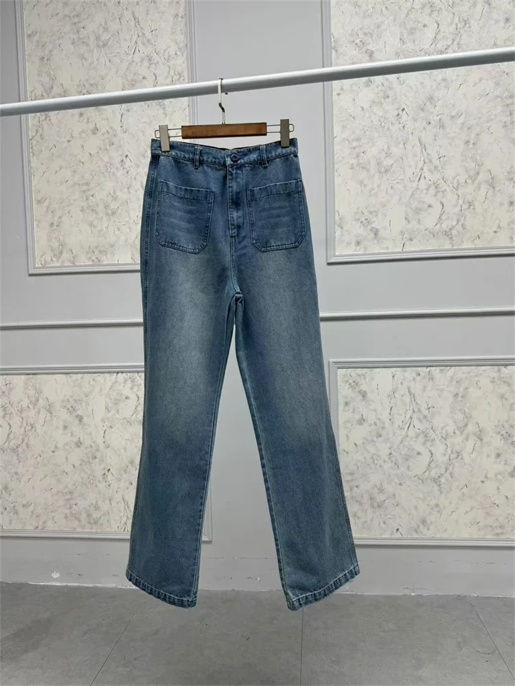 Jeans cuciti con cuciture alla moda da donna minimalisti a vita alta Pantaloni in denim dritti da donna Primavera Estate Novità