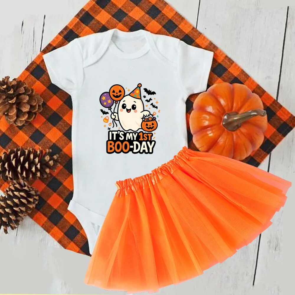 

It's My 1st Boo-day Baby Girls Halloween Outfits Baby 1st Halloween Romper+ Tutu Dress 2Pcs Outfit Set Costume Halloween Outfit