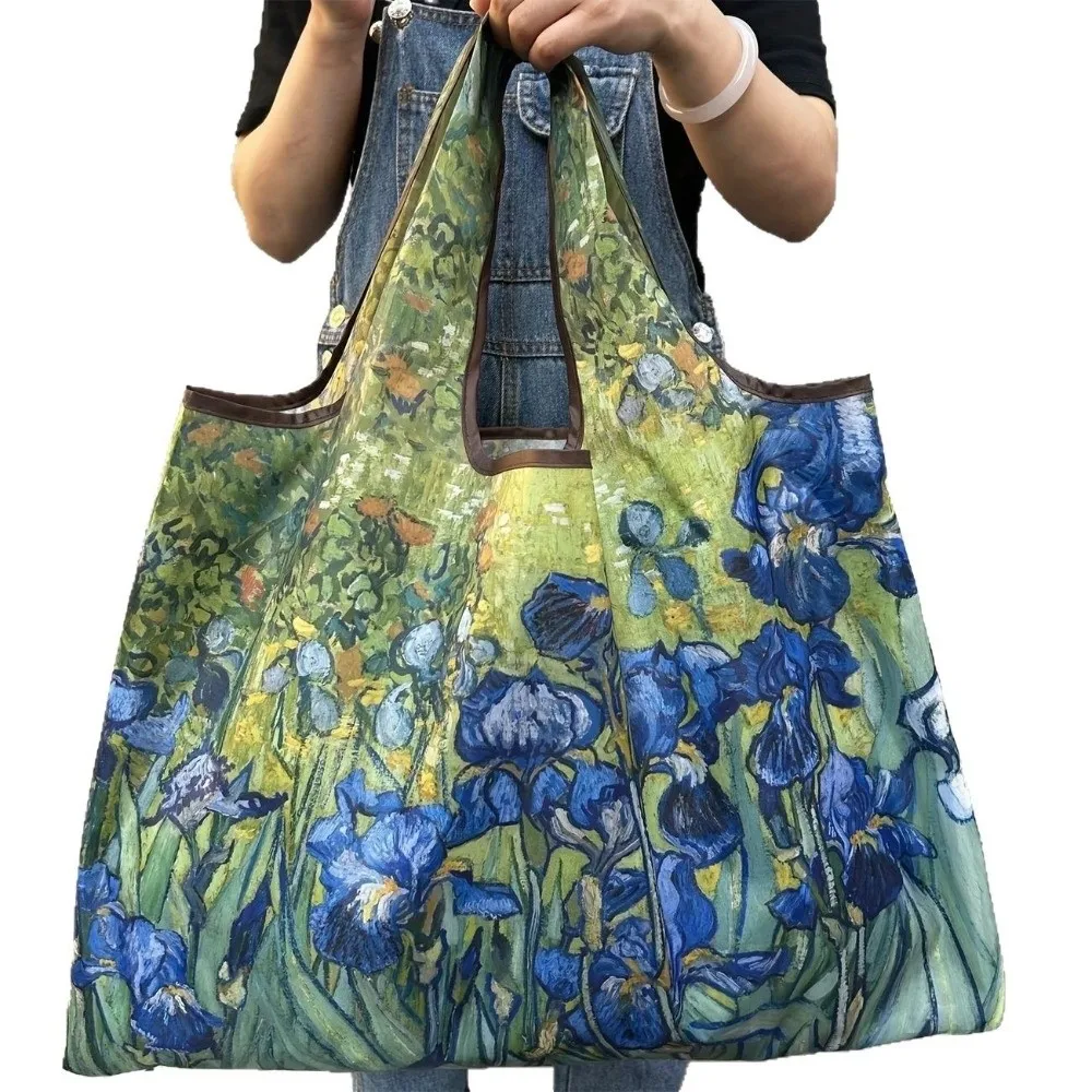 Oil Painting Print Folding Shopping Bag Large Capacity Portable Design Grocery Bag Foldable Feature Positioning Design