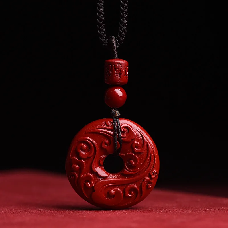 Natural Cinnabar Lotus Safety Buckle Xiangyun Safety Buckle Ancient Text Glossy Safety Buckle Versatile Pendant Pendant