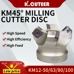 밀링 커터 헤드 KM12-50, 카바이드 인서트, SEKT1204 CNC 선반 기계, 페이스 밀링 커터, 45 도 커팅 어댑터, 63 80 100mm