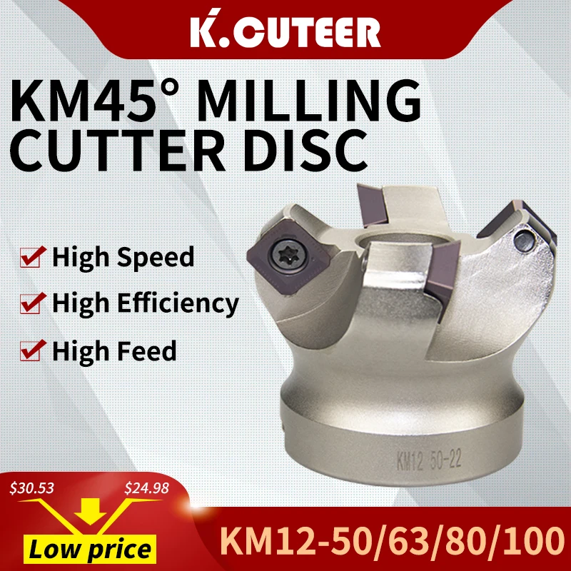 Cnc Face Milling Cutter Head Km1250 63 80 100 mm 45 Graus Adaptador de Corte Carbide Insert Sekt1204 Cnc Lathe Machine