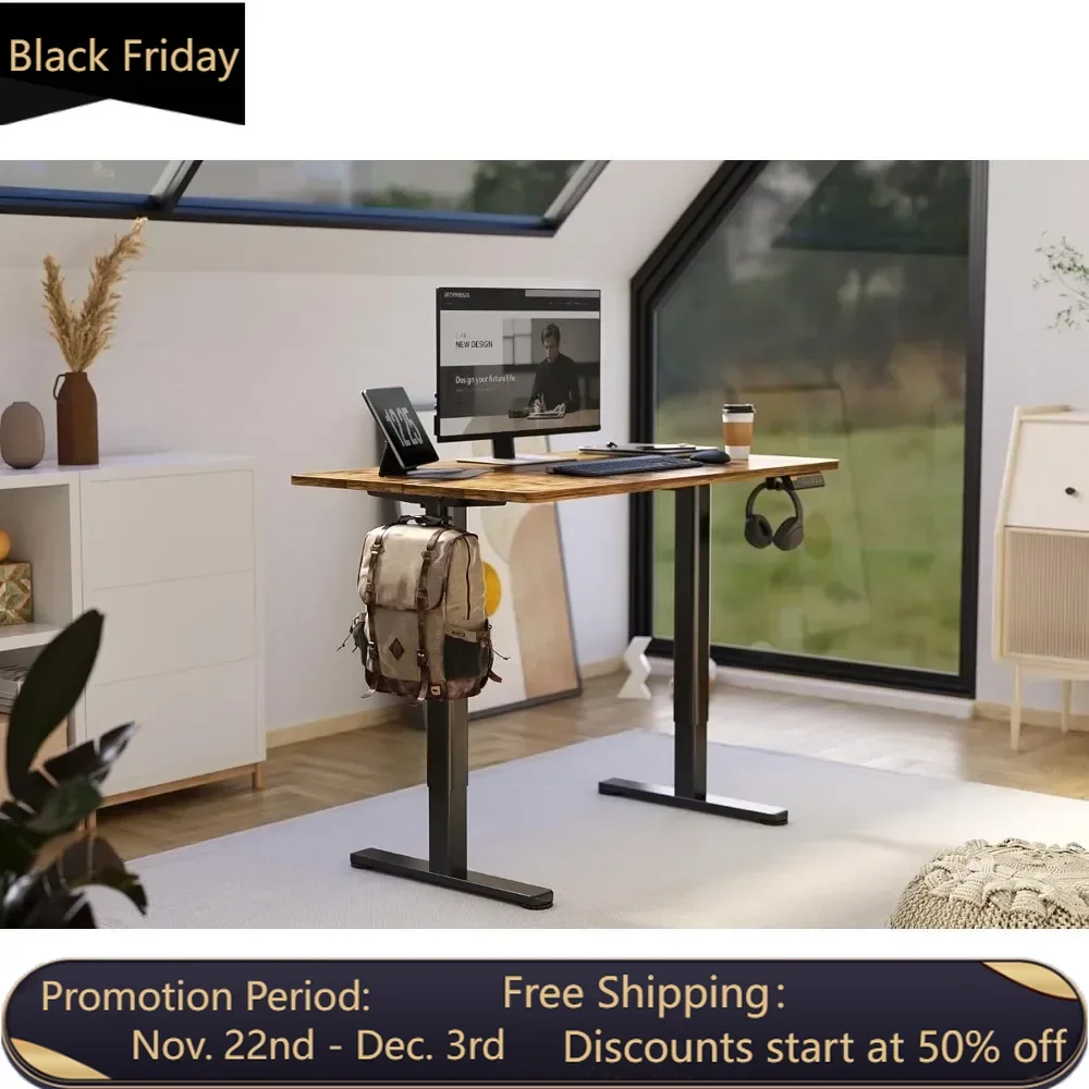 Electric Standing Desk, Adjustable Height Stand up Desk, 48x24 Inches Sit Stand Home Office Desk with Splice Board, Black