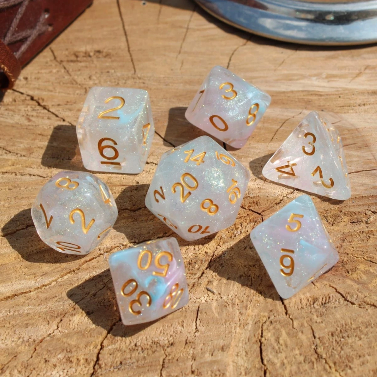 7Pcs/Set White Galaxy Starry Sky Dice for DND Dungeons and Dragons Table Games D&D RPG Tabletop Roleplaying