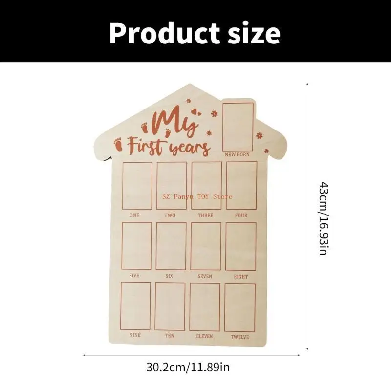 لوحة إطار الصورة 96GC لمدة 12 شهرًا، إطار صورة للسنة الأولى، زينة لعيد ميلاد الطفل، لوحة خشبية لعرض الصور #6