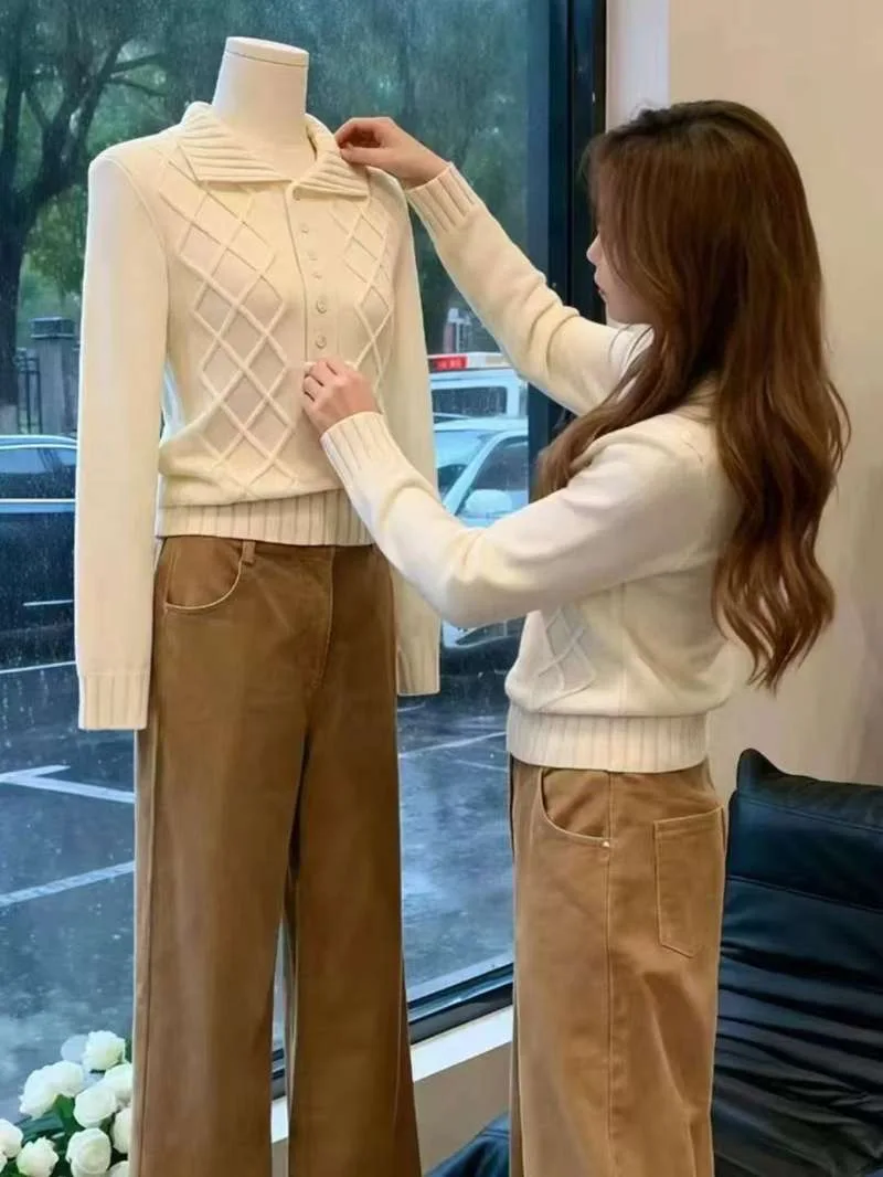 

Soft Ne Long Sve Knitted Sweater Women's Autumn Winter New Korean Sle Warm Flip Collar Overhead irt Base Layer