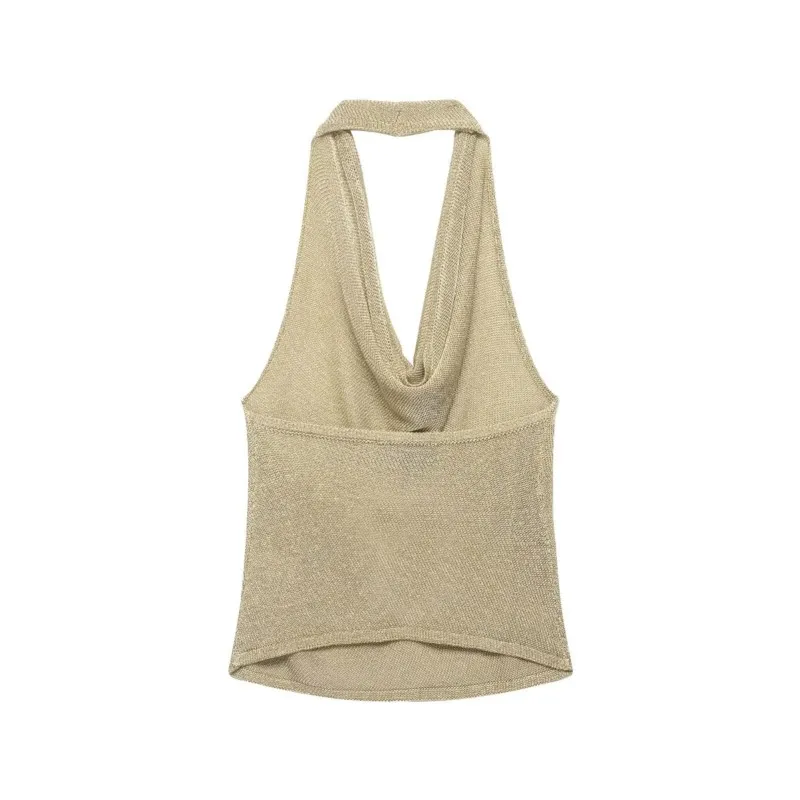 Women's Metallic Thread Halter Top 2026 Spring Summer New Sexy Backless Camis Fashion Female High Street Tank Tops